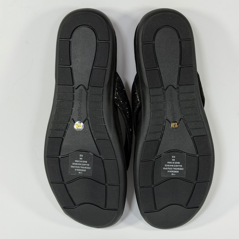 Easy Spirit Size-11M Wendis-H Black Rhinestone Thong Sandals Flip Flops - Picture 5 of 8